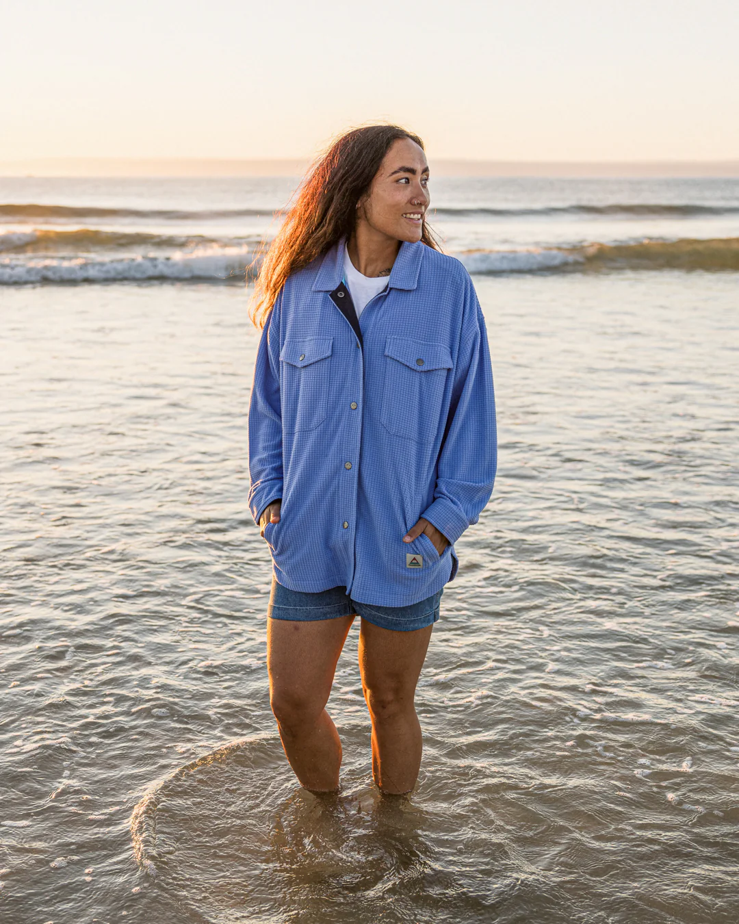 Iguazu Gitter Polarfleece Hemd - Baja-Blau – Bild 7