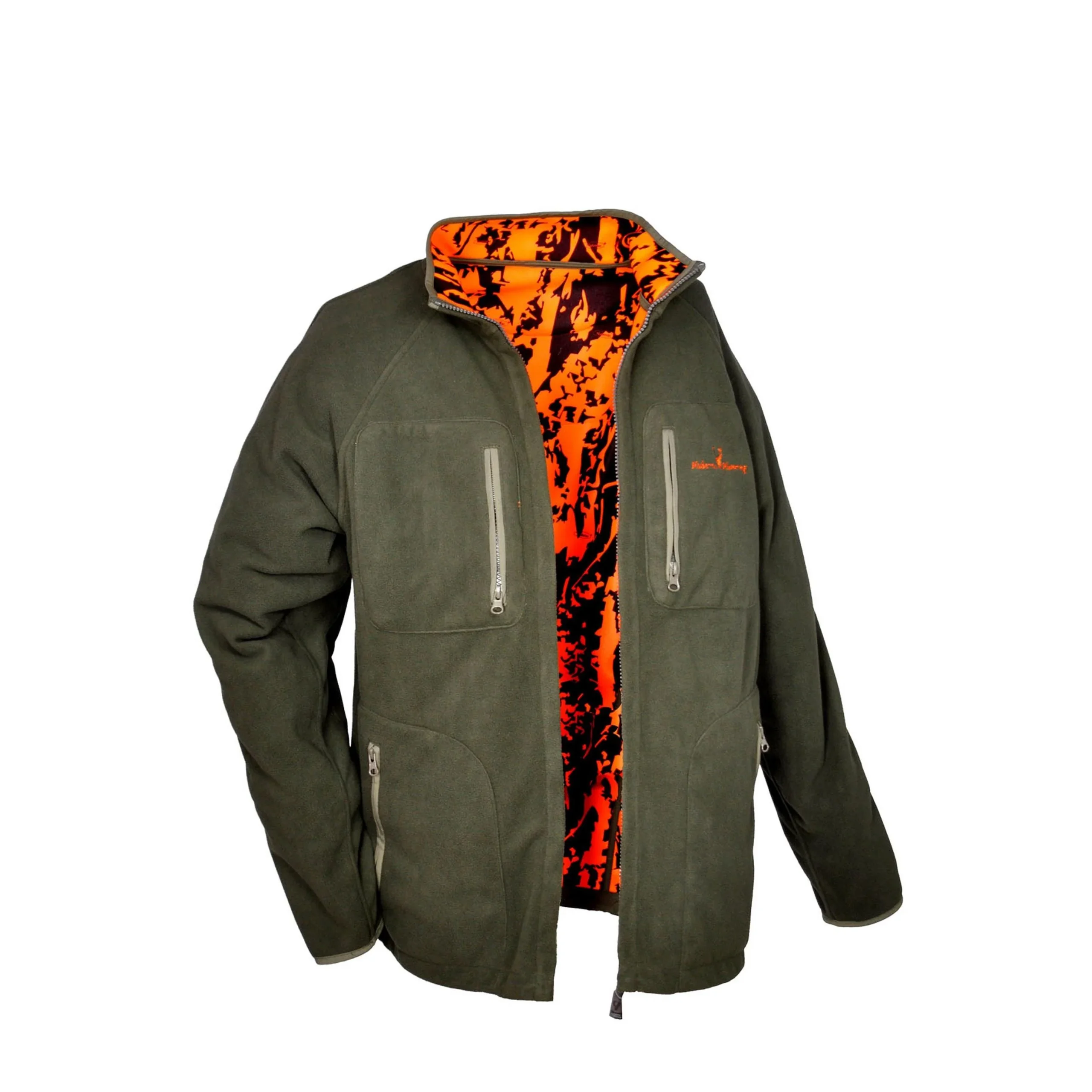 HUBERTUS Warn-Wende-Fleecejacke PIRSCH Jagdjacke Drückjagdjacke oliv/orange – Bild 3