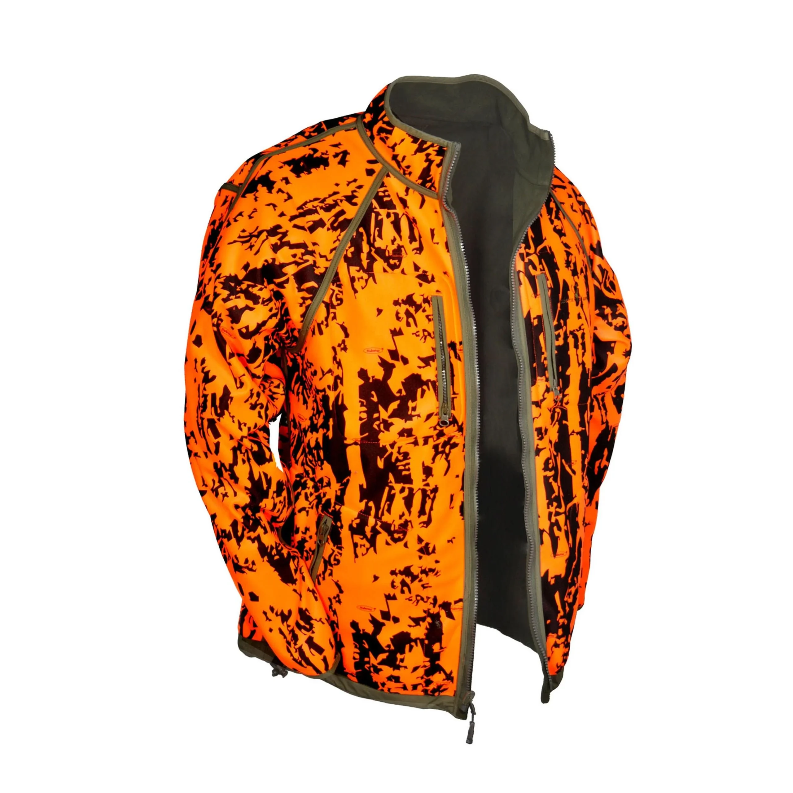 HUBERTUS Warn-Wende-Fleecejacke PIRSCH Jagdjacke Drückjagdjacke oliv/orange – Bild 4