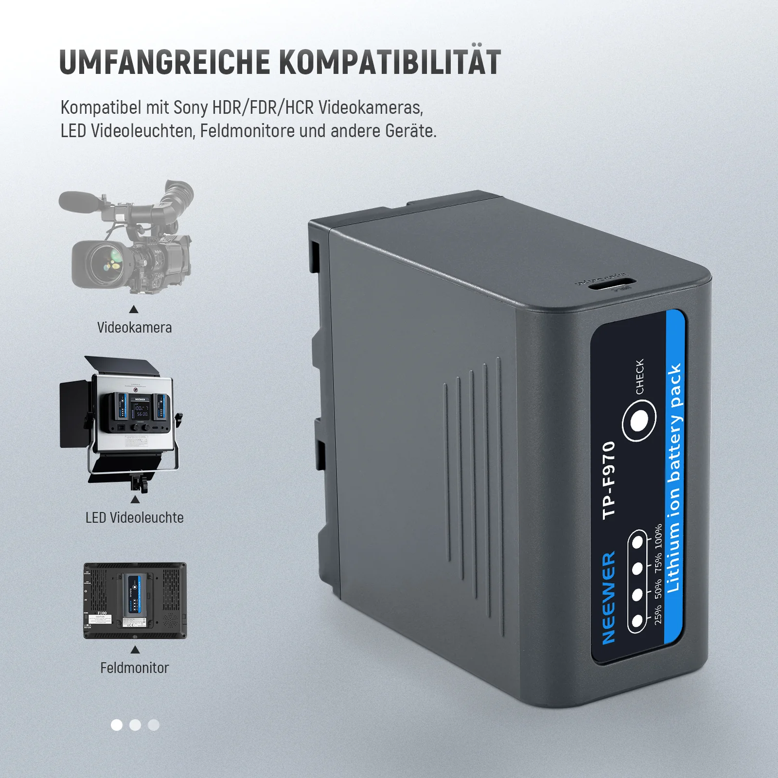 NEEWER TP-F970 10500mAh Ersatz für Akku NP-F970 mit PD 20W Schnellladung – Bild 8