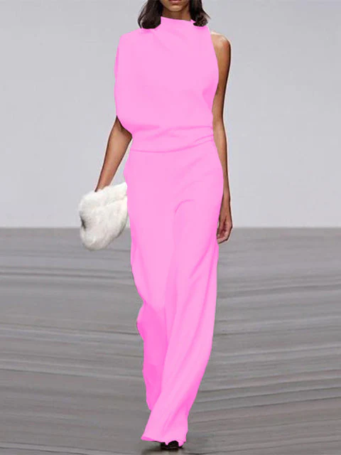 Damen Jumpsuit Rundhals ärmellos weites Bein – Bild 4