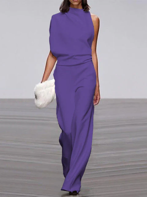 Damen Jumpsuit Rundhals ärmellos weites Bein – Bild 5