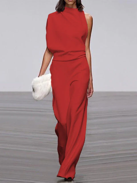 Damen Jumpsuit Rundhals ärmellos weites Bein – Bild 8