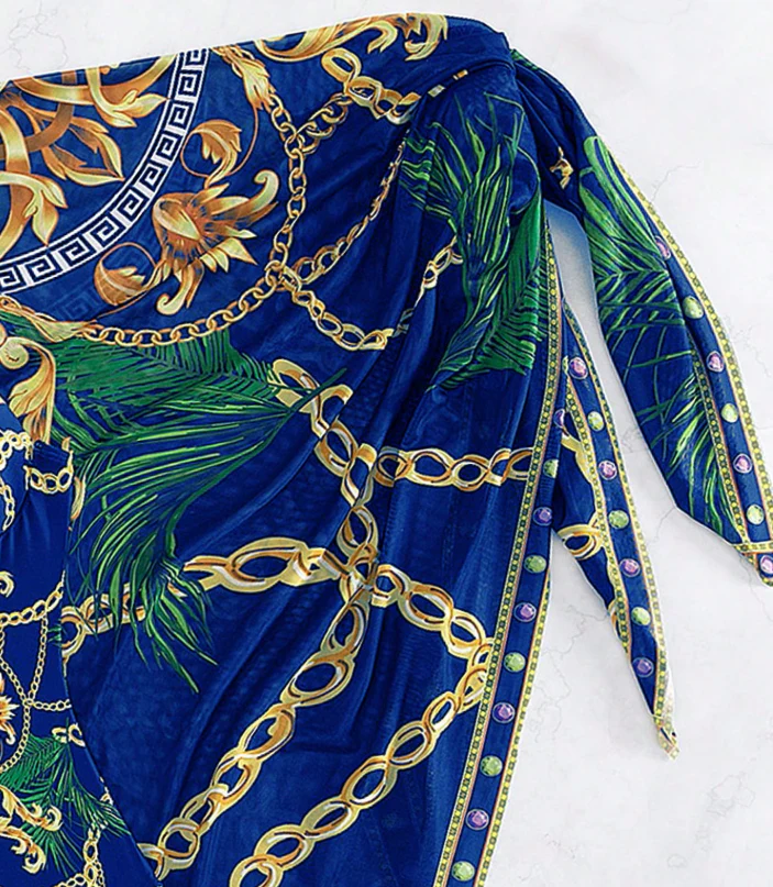 Badeanzug mit Strandrock und Push-up-BH: Goldenes Kettenmuster – Bild 4