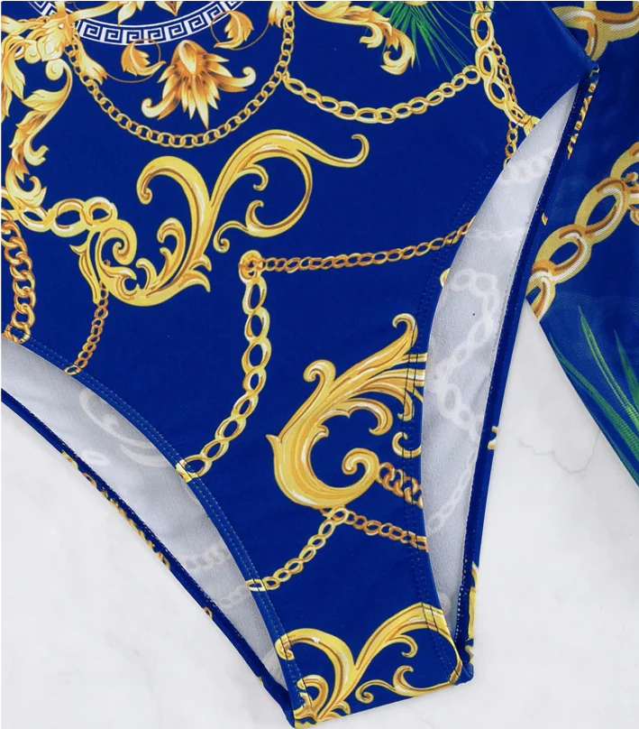 Badeanzug mit Strandrock und Push-up-BH: Goldenes Kettenmuster – Bild 6