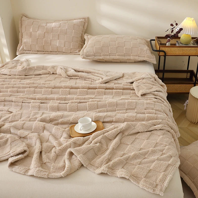 Karierte Weiche Taffeta Fleece Decke – Flauschiger Einfarbiger Bettbezug & Überwurf für Sofa, Bett, Erwachsene, Kinder & Haustiere – Bild 5