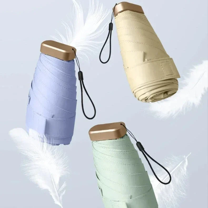 Mini Regenschirm im Taschenformat – Faltbarer Vinyl UV-Schutz Schirm für Sonne & Regen mit Kapsel-Etui – Bild 3