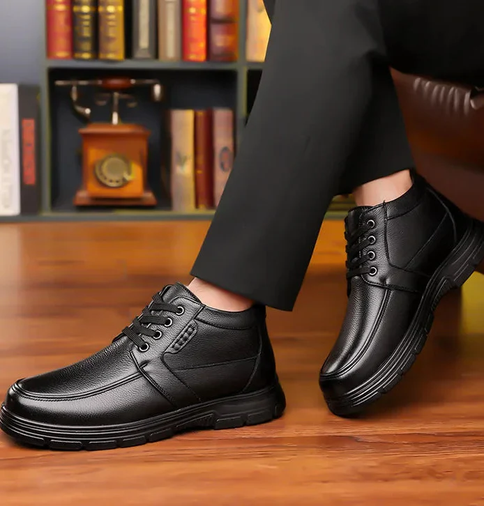 Herren Winterstiefel aus Echtem Leder – Gefütterte Slip-On Schuhe mit Fleecefutter | Warme Business- & Freizeitstiefel mit Weicher Sohle – Bild 9