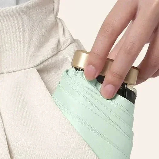 Mini Regenschirm im Taschenformat – Faltbarer Vinyl UV-Schutz Schirm für Sonne & Regen mit Kapsel-Etui – Bild 4