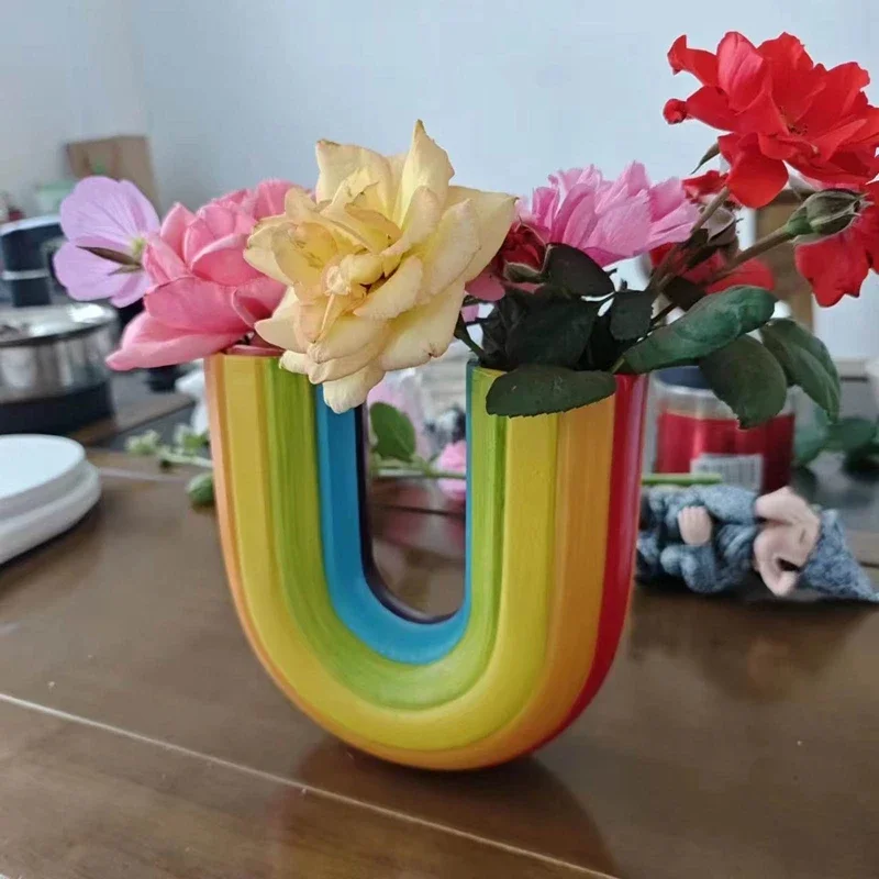 Kreative Regenbogen U-Form Vase – Resin Vase für Trockenblumen | Moderne Schlichte Aesthetic Wohndeko Ornament – Bild 6