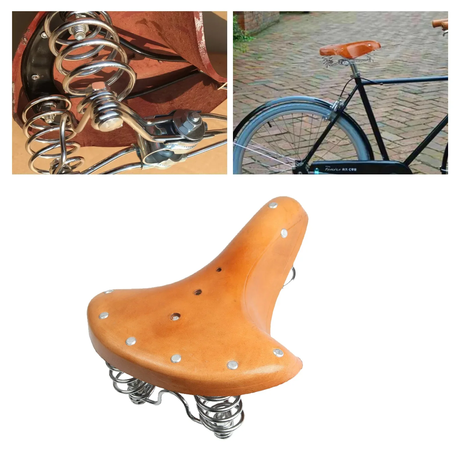 Brauner Vintage Fahrradsattel – Klassischer Kuhleder Sattel mit Federn | Retro Komfortsattel für City- & Rennräder – Bild 3