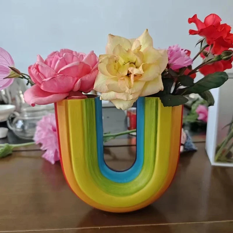 Kreative Regenbogen U-Form Vase – Resin Vase für Trockenblumen | Moderne Schlichte Aesthetic Wohndeko Ornament – Bild 7