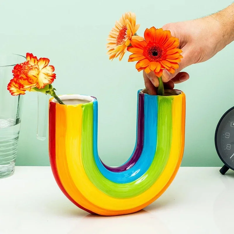 Kreative Regenbogen U-Form Vase – Resin Vase für Trockenblumen | Moderne Schlichte Aesthetic Wohndeko Ornament – Bild 3