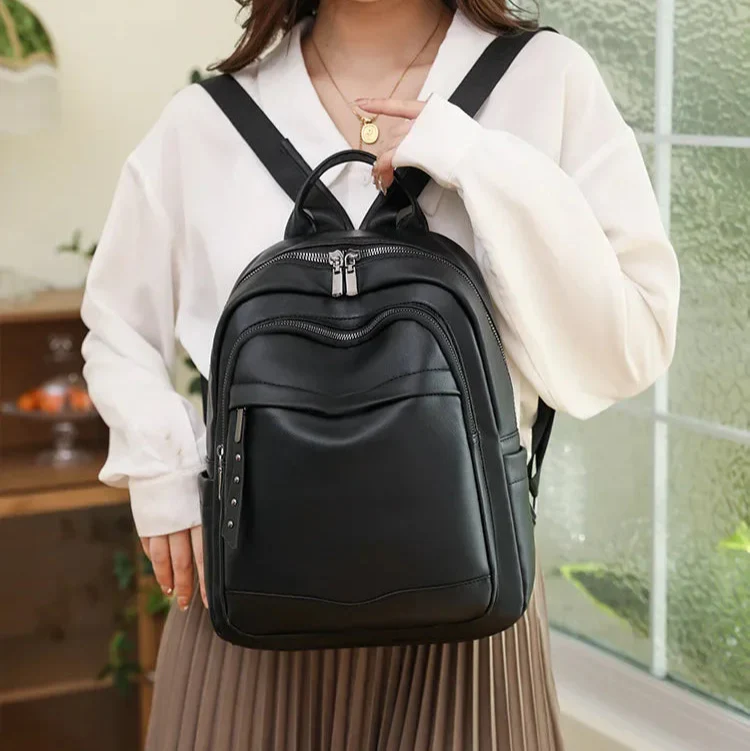 Damen Rucksack aus Weichem Leder | Casual Reise- & Outdoor-Tasche | Frühling & Sommer Modetrend | PU Einfarbig Freizeit Schultertasche – Bild 8