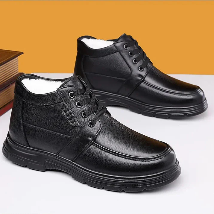 Herren Winterstiefel aus Echtem Leder – Gefütterte Slip-On Schuhe mit Fleecefutter | Warme Business- & Freizeitstiefel mit Weicher Sohle – Bild 8