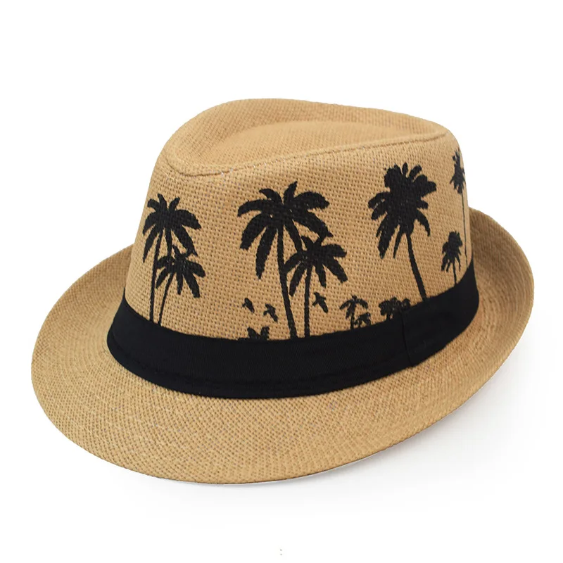 Sommer Strohhut – Herren & Damen, Kokosbaum-Muster, Outdoor Atmungsaktiv, Tropischer Jazz Fedora, Panama Hut – Bild 9