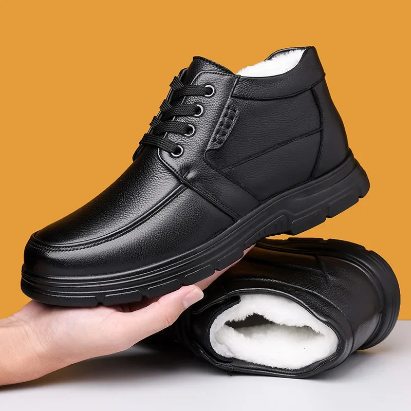 Herren Winterstiefel aus Echtem Leder – Gefütterte Slip-On Schuhe mit Fleecefutter | Warme Business- & Freizeitstiefel mit Weicher Sohle – Bild 3