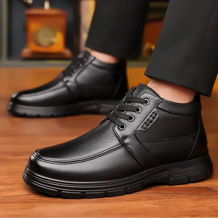 Herren Winterstiefel aus Echtem Leder – Gefütterte Slip-On Schuhe mit Fleecefutter | Warme Business- & Freizeitstiefel mit Weicher Sohle – Bild 7
