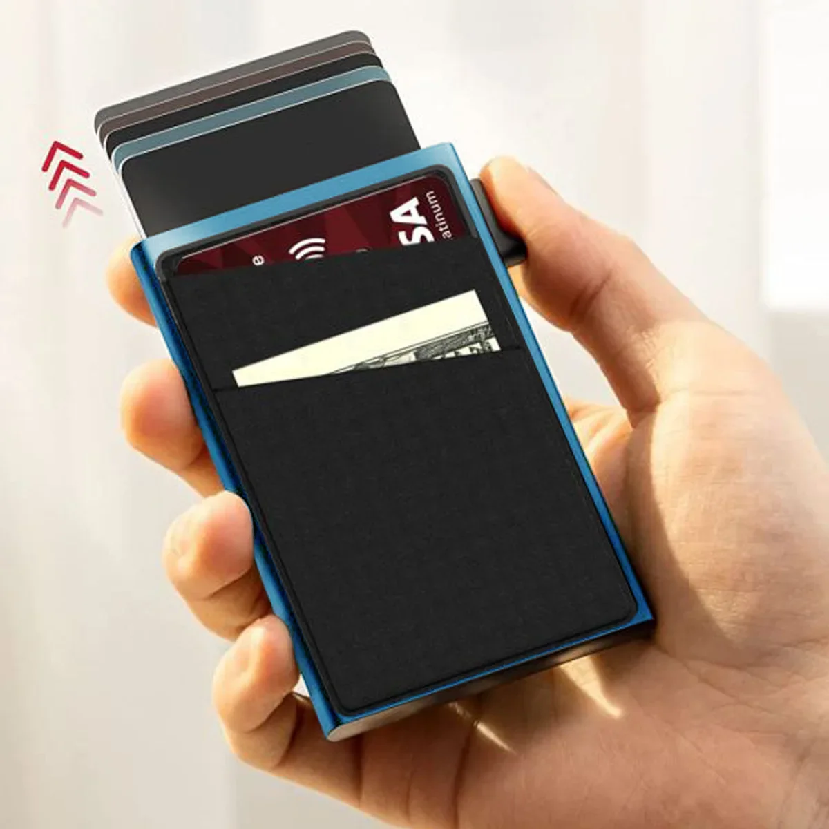 Anti-Diebstahl Kartenhalter – Minimalistische Smart Wallet mit RFID Schutz | Aluminium Metall Kartenbox Etui – Bild 6