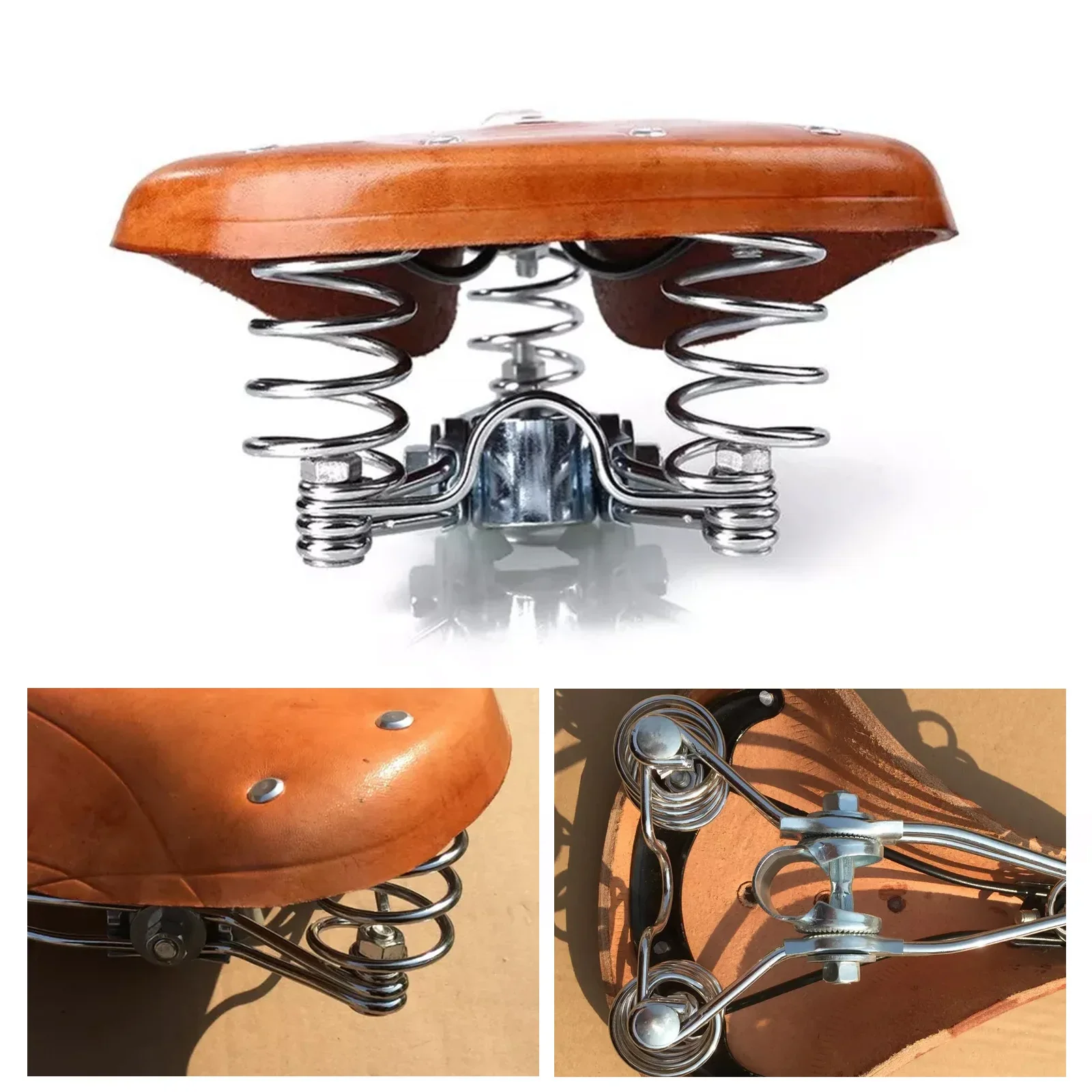 Brauner Vintage Fahrradsattel – Klassischer Kuhleder Sattel mit Federn | Retro Komfortsattel für City- & Rennräder – Bild 4