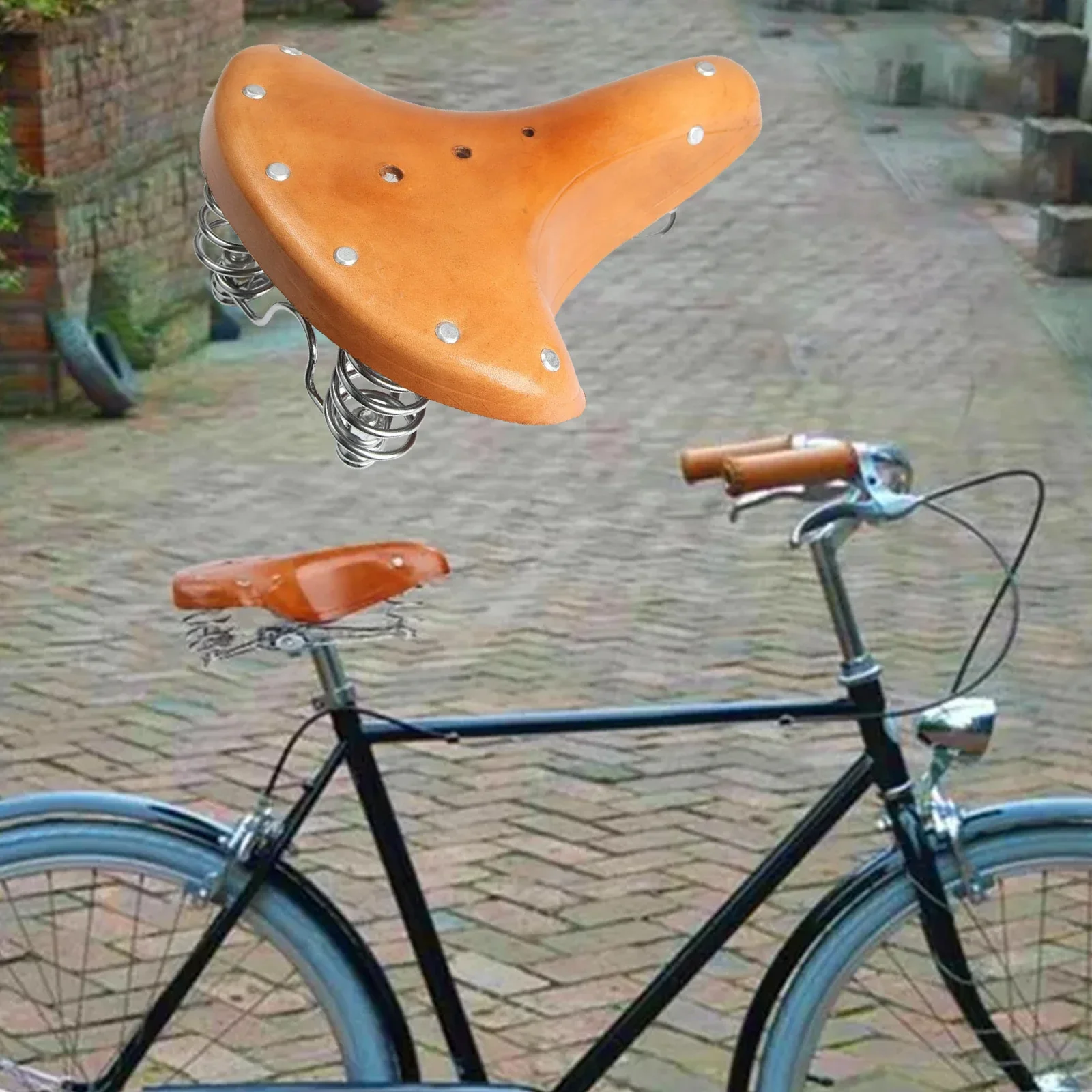 Brauner Vintage Fahrradsattel – Klassischer Kuhleder Sattel mit Federn | Retro Komfortsattel für City- & Rennräder – Bild 7