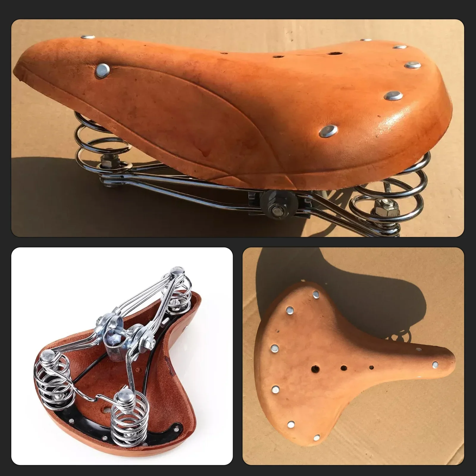 Brauner Vintage Fahrradsattel – Klassischer Kuhleder Sattel mit Federn | Retro Komfortsattel für City- & Rennräder – Bild 6