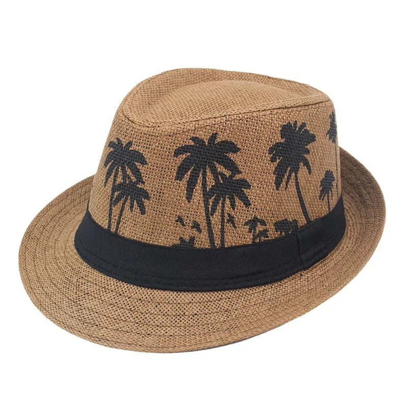 Sommer Strohhut – Herren & Damen, Kokosbaum-Muster, Outdoor Atmungsaktiv, Tropischer Jazz Fedora, Panama Hut – Bild 4