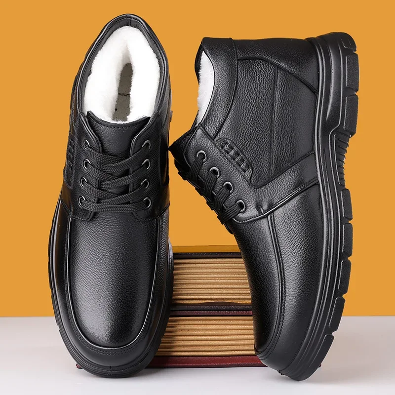 Herren Winterstiefel aus Echtem Leder – Gefütterte Slip-On Schuhe mit Fleecefutter | Warme Business- & Freizeitstiefel mit Weicher Sohle – Bild 4