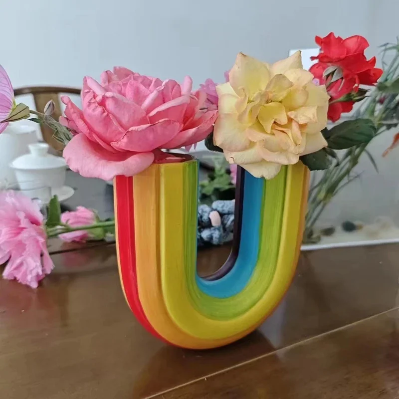 Kreative Regenbogen U-Form Vase – Resin Vase für Trockenblumen | Moderne Schlichte Aesthetic Wohndeko Ornament – Bild 4
