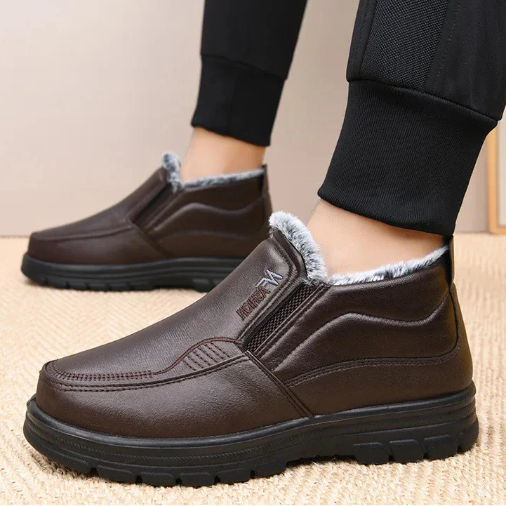 Herren Winterstiefel aus Leder – Wasserdicht & Rutschfest | Gefütterte Warme Baumwoll-Stiefeletten für Arbeit & Outdoor – Bild 7