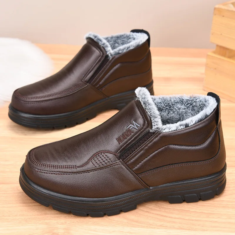 Herren Winterstiefel aus Leder – Wasserdicht & Rutschfest | Gefütterte Warme Baumwoll-Stiefeletten für Arbeit & Outdoor – Bild 5