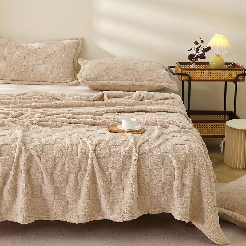 Karierte Weiche Taffeta Fleece Decke – Flauschiger Einfarbiger Bettbezug & Überwurf für Sofa, Bett, Erwachsene, Kinder & Haustiere – Bild 4