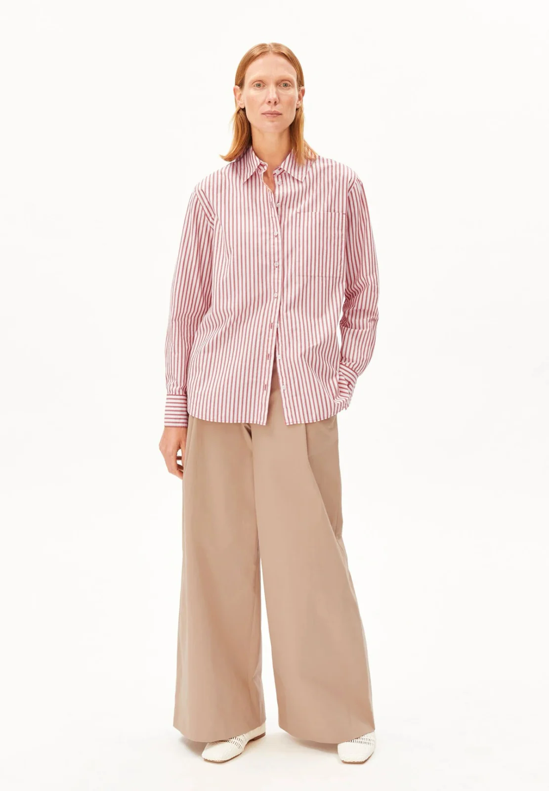 Gestreifte Loose Fit Bluse • oatmilk-mars red – Bild 6