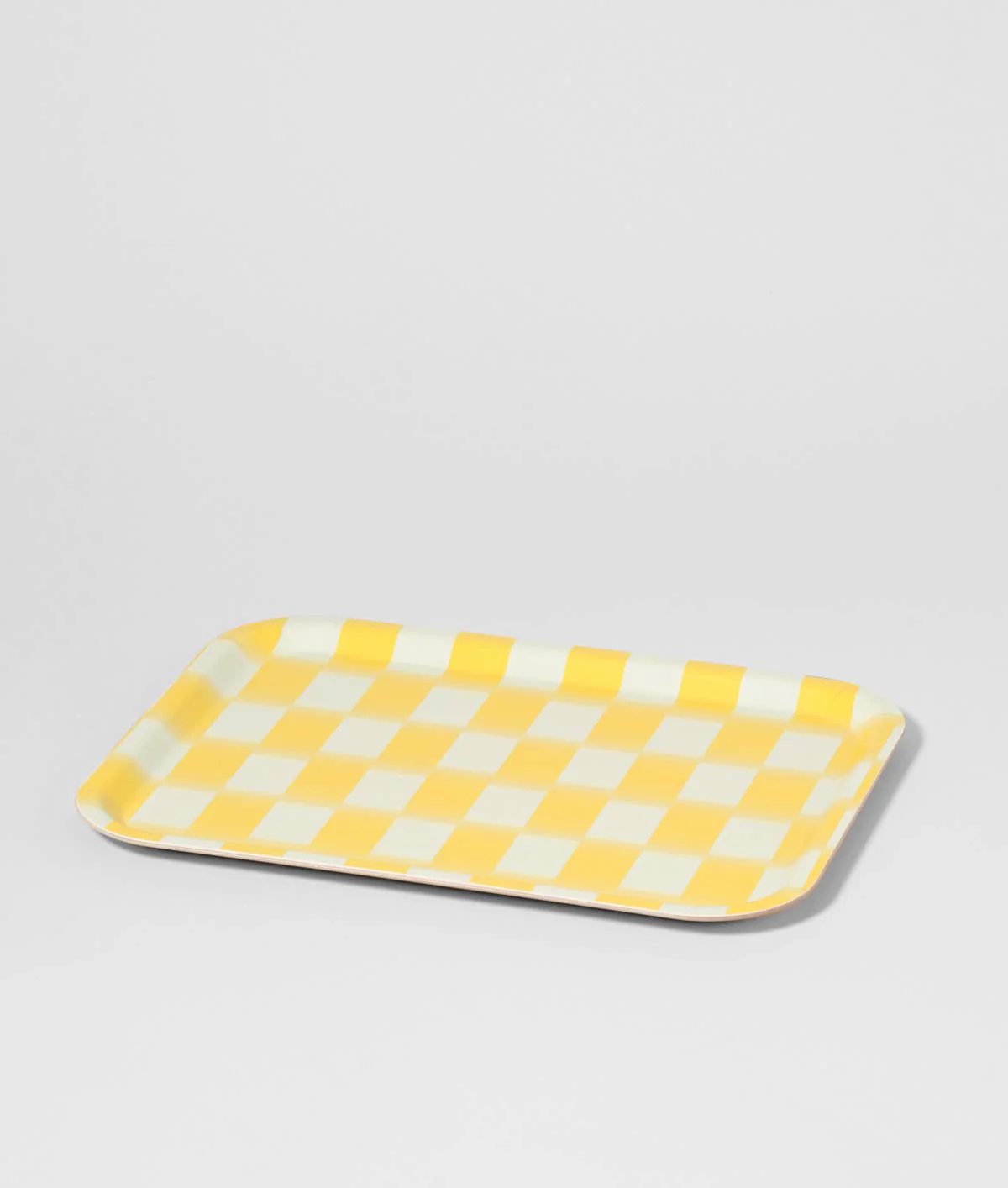 YELLOW BLUR CHECK Gelbes rechteckiges Serviertablett aus Birke – Bild 3